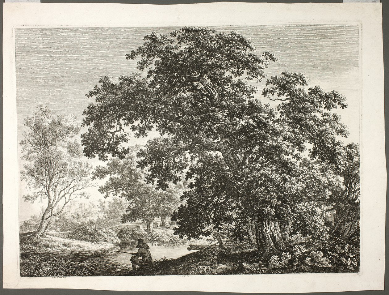 Visser in bosrijk landschap door Carl Wilhelm Kolbe the elder