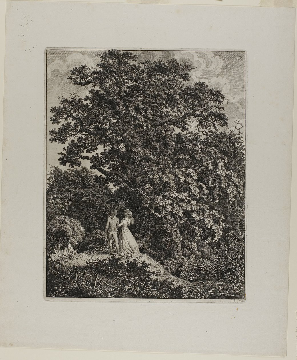 Boslandschap met een Elegant Koppel Wandelend Onder een Eik door Carl Wilhelm Kolbe, the elder
