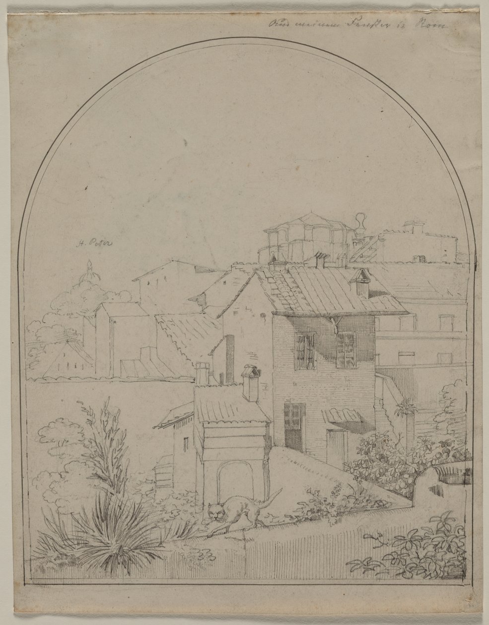Uitzicht vanuit mijn raam in Rome recto Soldaat in een landschap verso, c. 1817 door Carl Wilhelm Tischbein