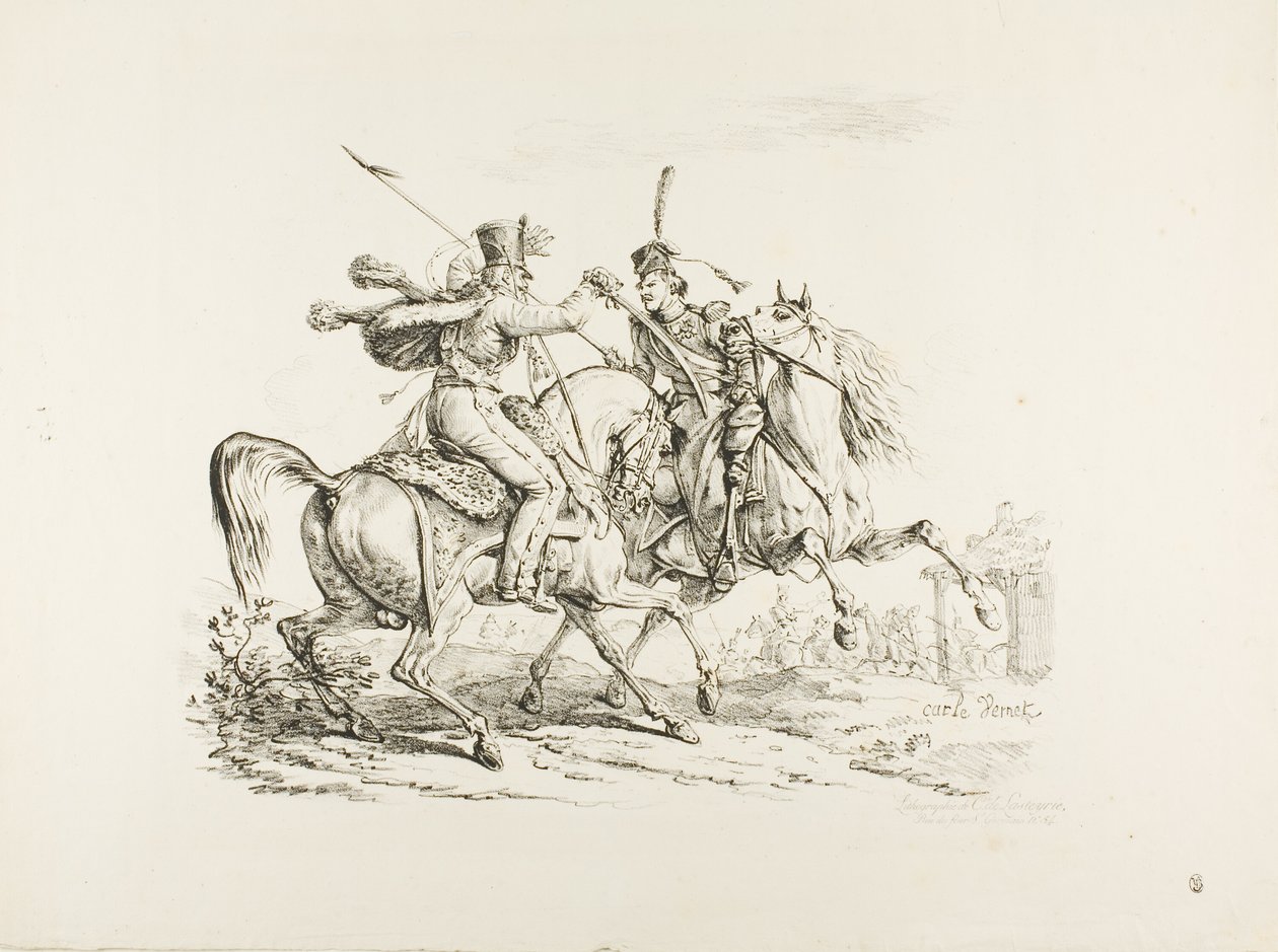 Hussaar die een Kozak met een Sabel Doodt door Carle Vernet