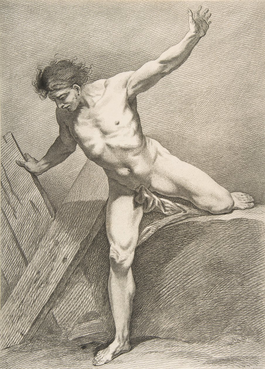 Een Académie: Man die op een Plank Leunt, 1742-43 door Carle van Loo