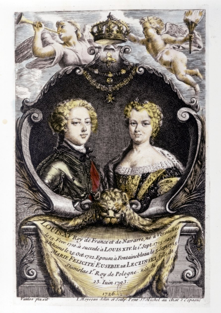 LOUIS XV en LECSINSKA Marie: Louis XV (15 jaar oud) en Marie Lecsinska (22 jaar) door Carle van Loo