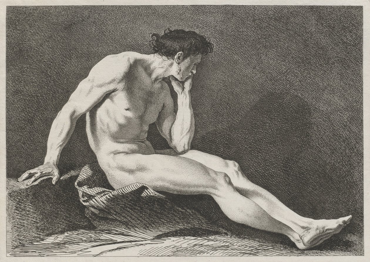 Zittende man met het hoofd in de hand door Carle van Loo