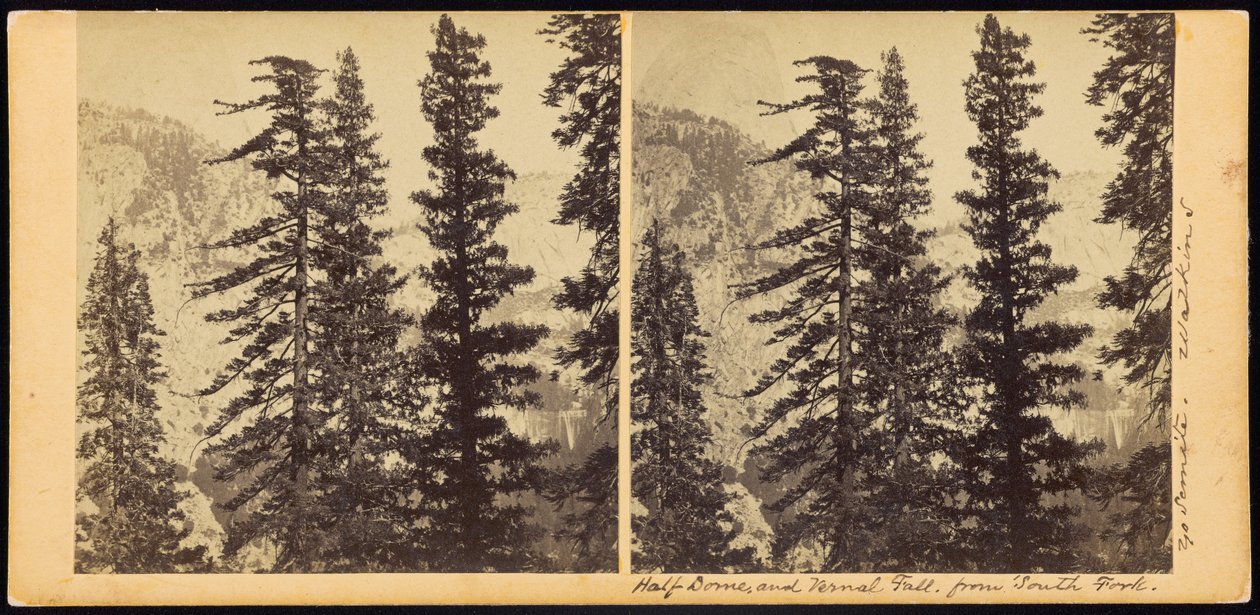 Half Dome en Vernal Fall, vanaf South Fork door Carleton E. Watkins