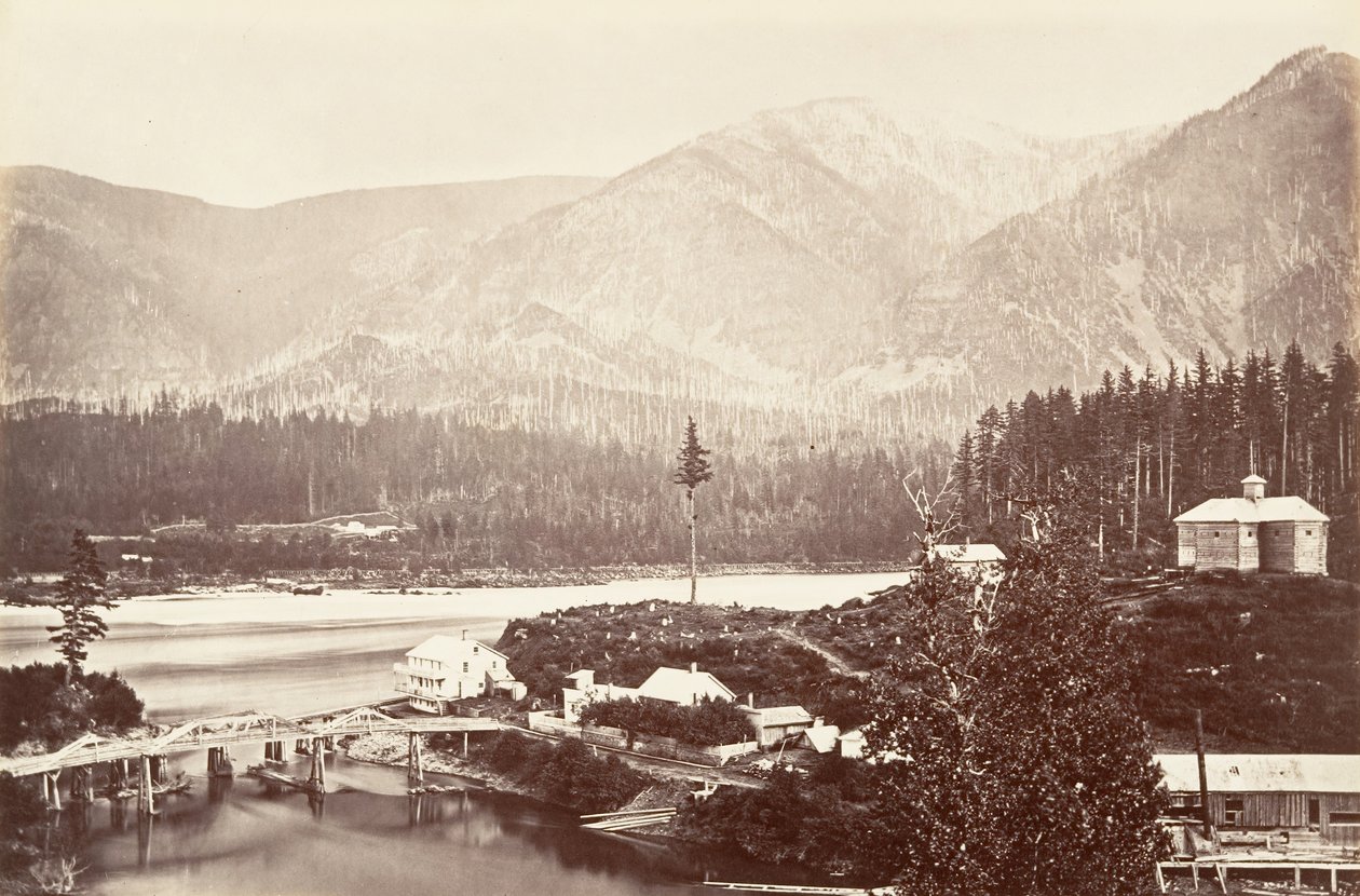 Watervallen, Oregon, 1867, gedrukt ca. 1876 door Carleton Emmons Watkins