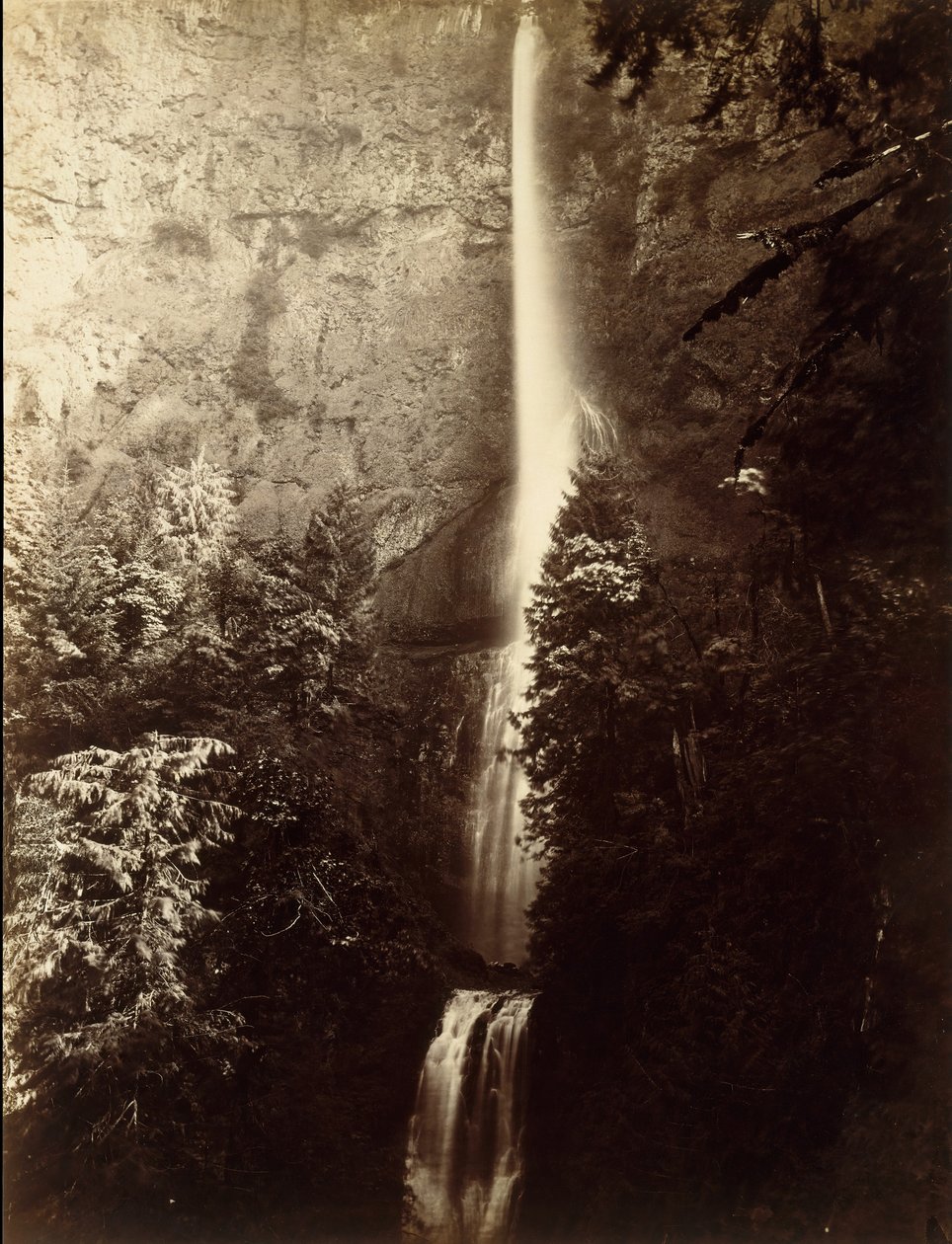 Multnomah Falls Cascade, Columbia River, 1867 door Carleton Emmons Watkins