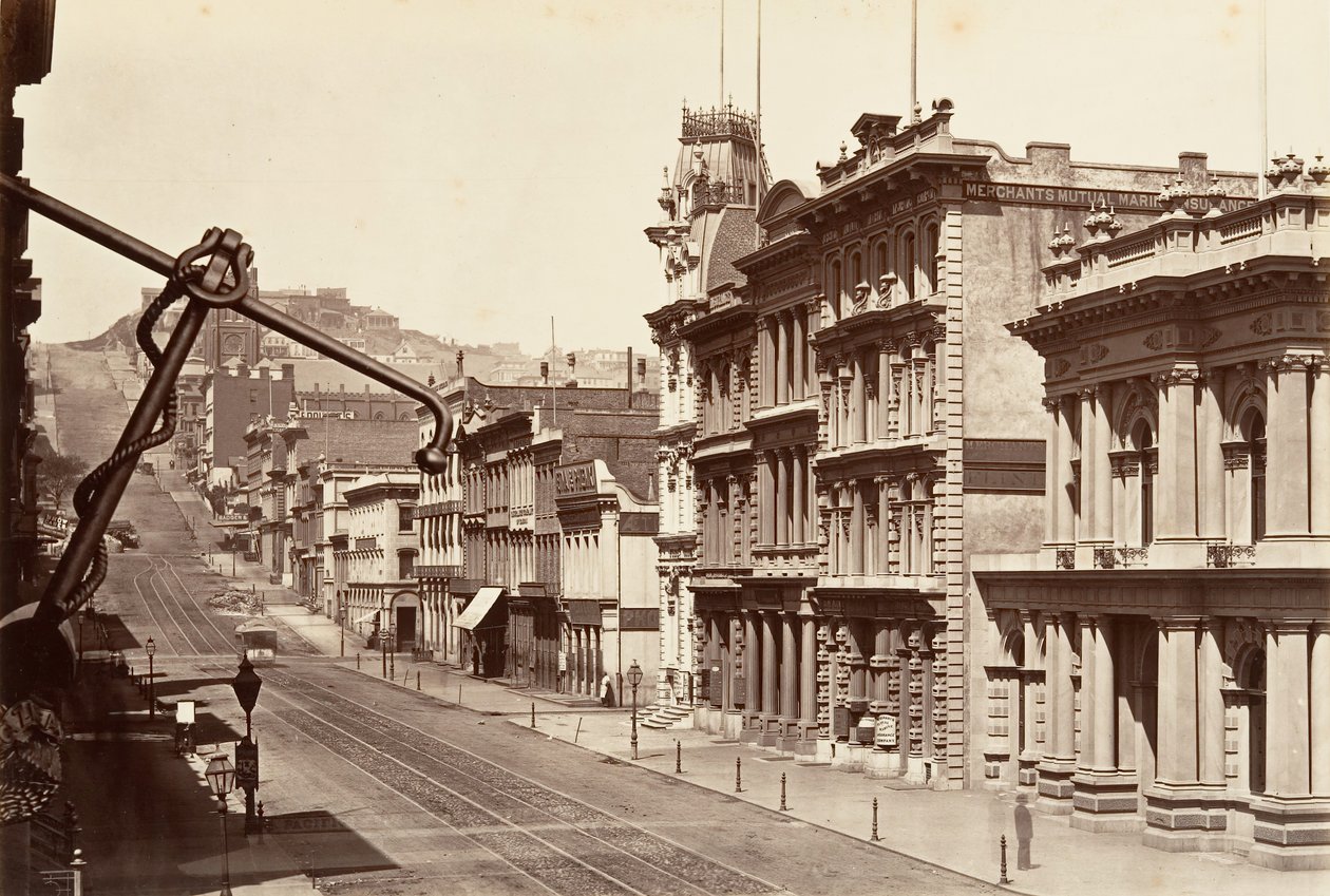 Noordzijde van California Street, 1864, gedrukt ca. 1876 door Carleton Emmons Watkins