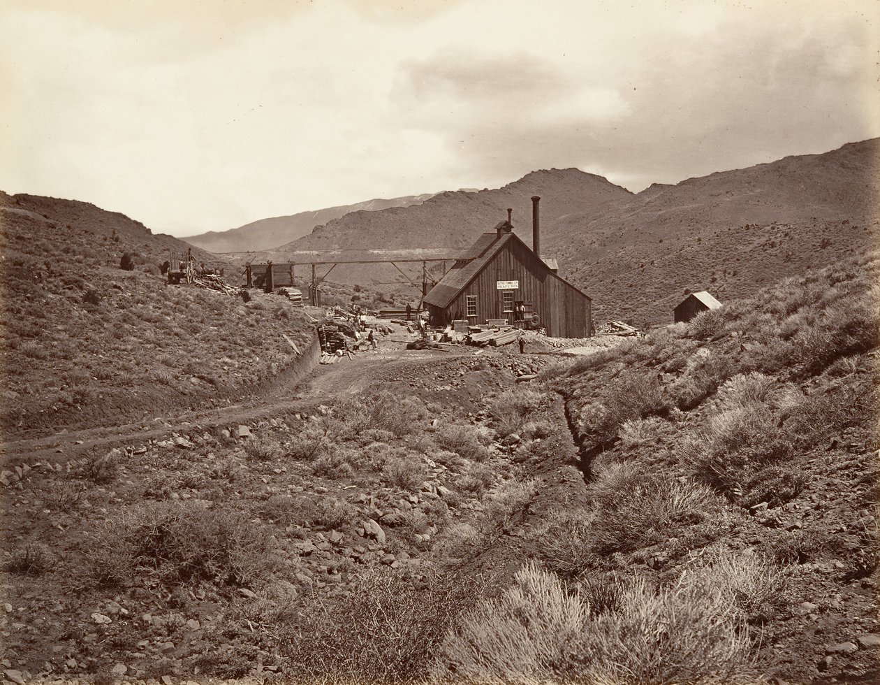 Sutro Tunnel Schacht Nr. 3, 1875, gedrukt ca. 1876 door Carleton Emmons Watkins
