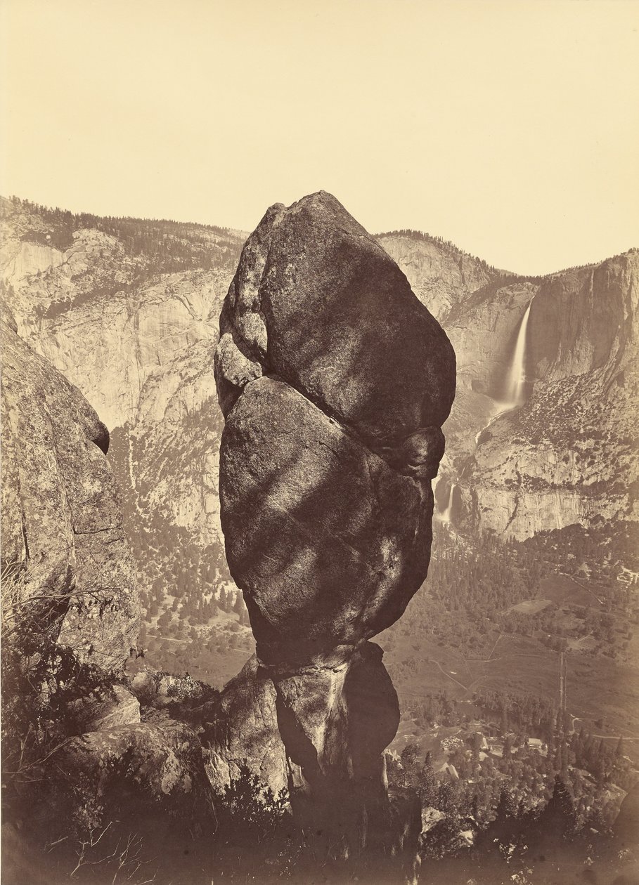 Agassiz Rock en de Yosemitewatervallen, vanaf Union Point door Carleton Watkins