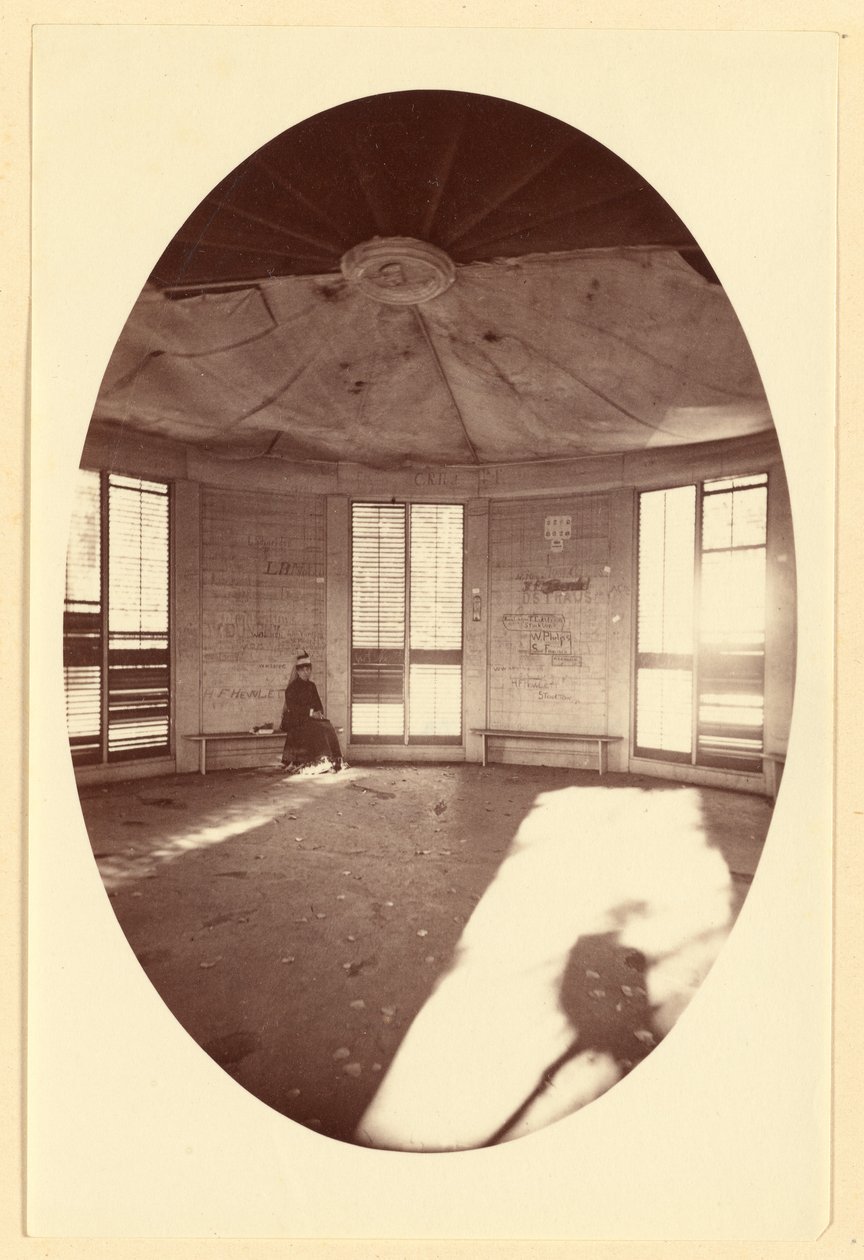Interieur van paviljoen, gebouwd op een boomstronk, Mammoth Tree Grove, Calaveras Co, Cal. door Carleton Watkins