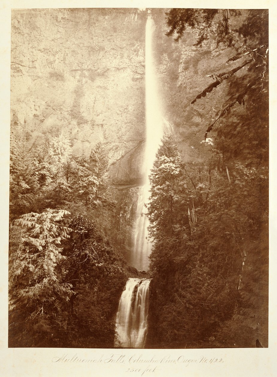 Multnomahwatervallen, Columbia River, Oregon, 2500 voet. door Carleton Watkins