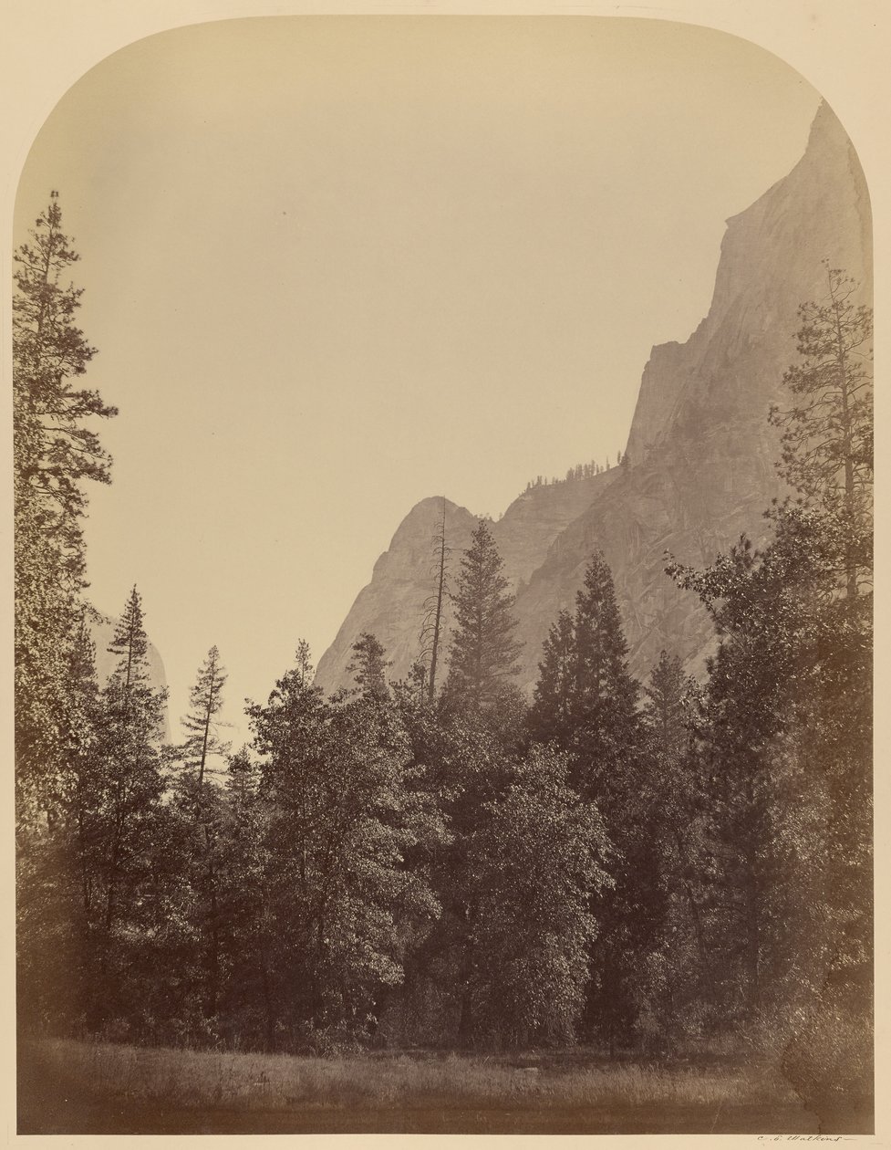 Omtrekzicht van de Half Dome - 4967 voet, Yo Semite door Carleton Watkins