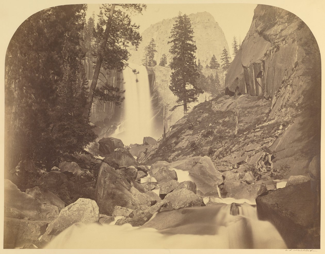 Piwayac - Vernal Fall - 300 voet - Yosemite door Carleton Watkins