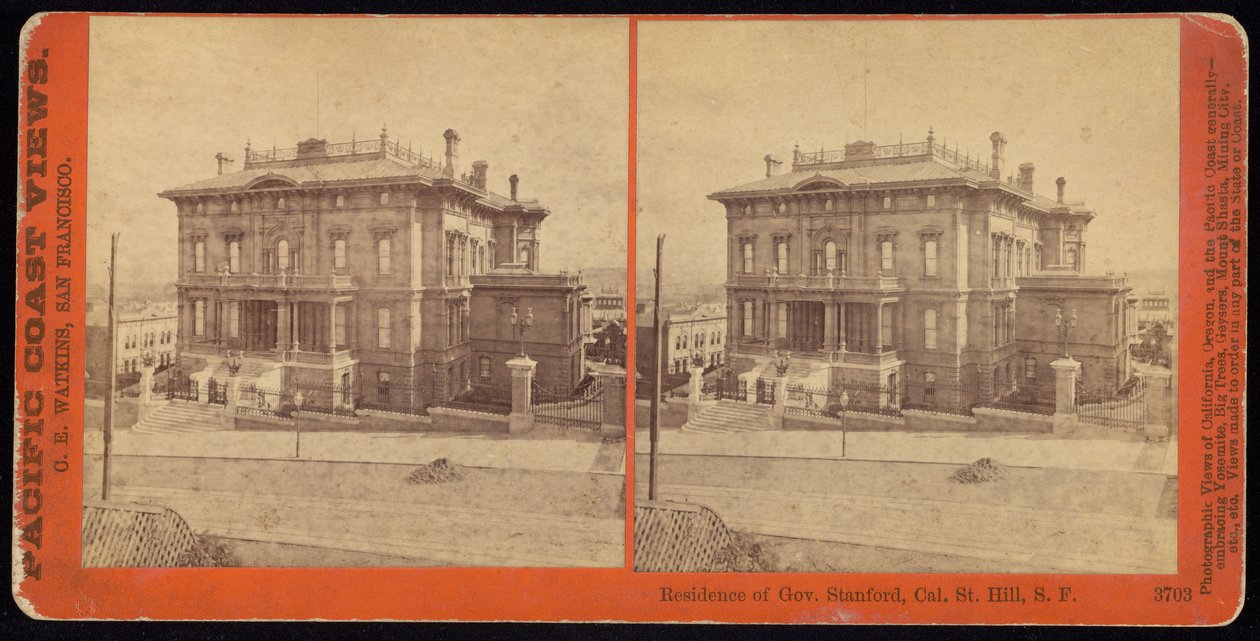 Residentie van Gouverneur Stanford, Cal. St. Hill, S.F door Carleton Watkins