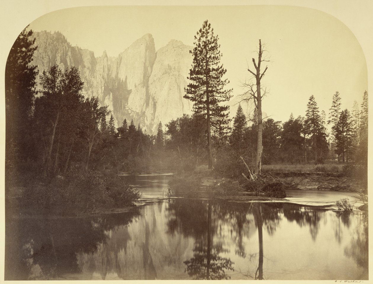 Rivierzicht - Stroomafwaarts door de vallei - Yosemite door Carleton Watkins