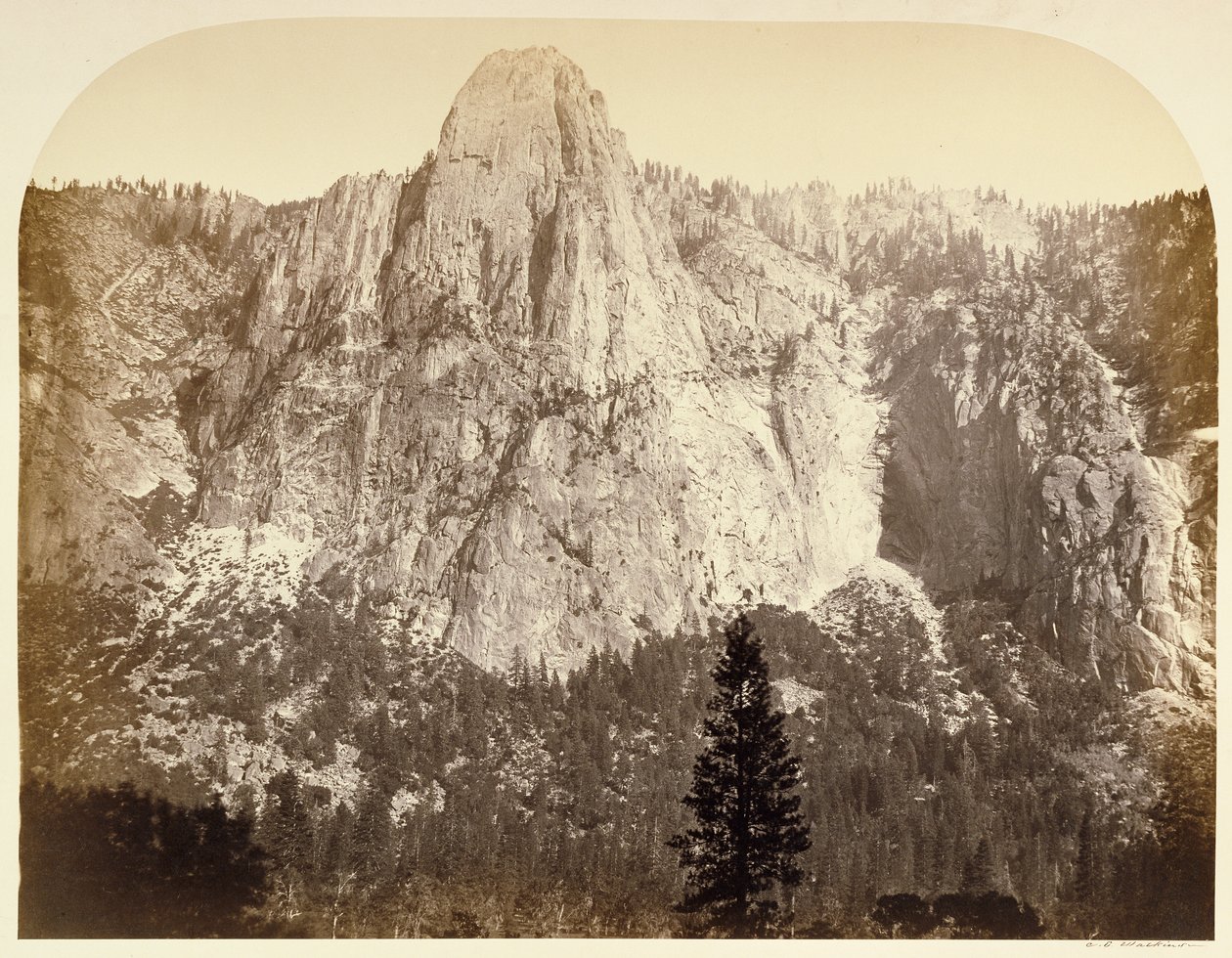 Sentinel (vooraanzicht), 3270 voet, Yosemite door Carleton Watkins