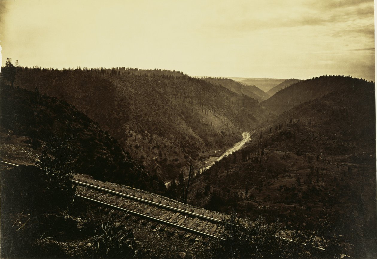 De canyon van de American River, C.P.R.R. door Carleton Watkins