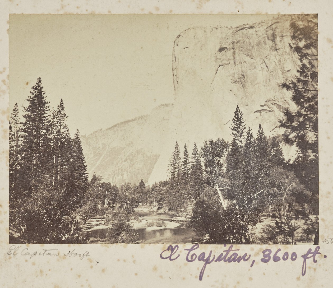 Tutocanula - El Capitan - 3600 voet, Yosemite Valley, Mariposa County, Californië (nr. 1010) door Carleton Watkins