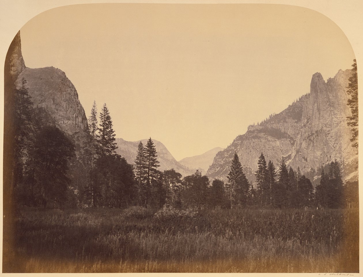 De vallei op - Yosemite door Carleton Watkins