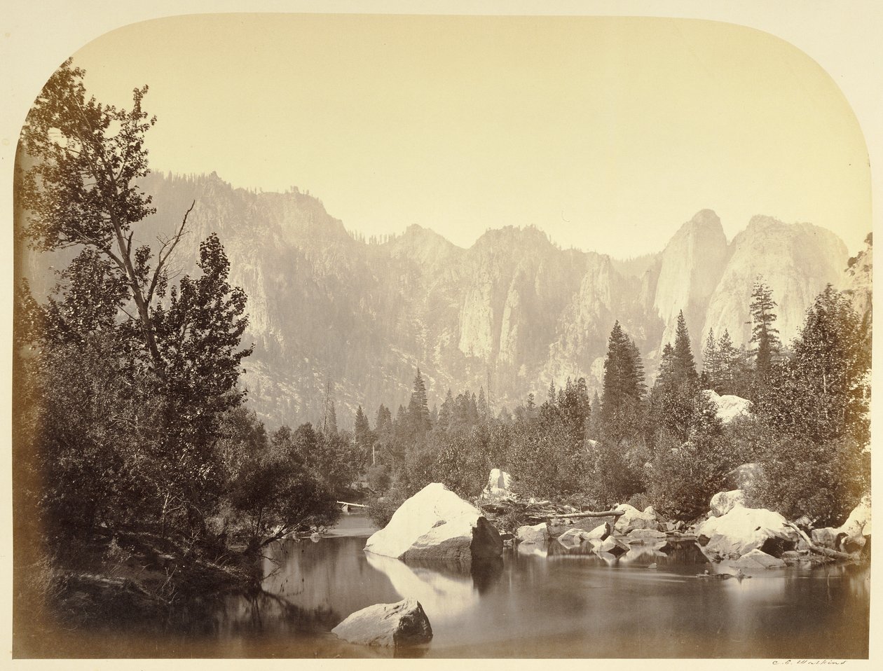 Uitzicht op de Merced - Yo Semite door Carleton Watkins