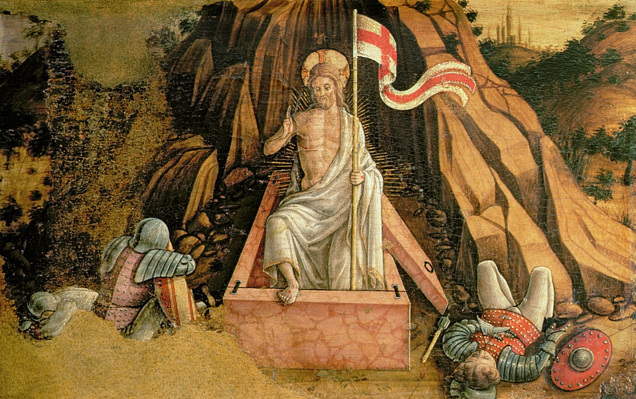 De Opstanding, rechter predellapaneel van het San Silvestro polyptiek, 1468 (detail) door Carlo Crivelli
