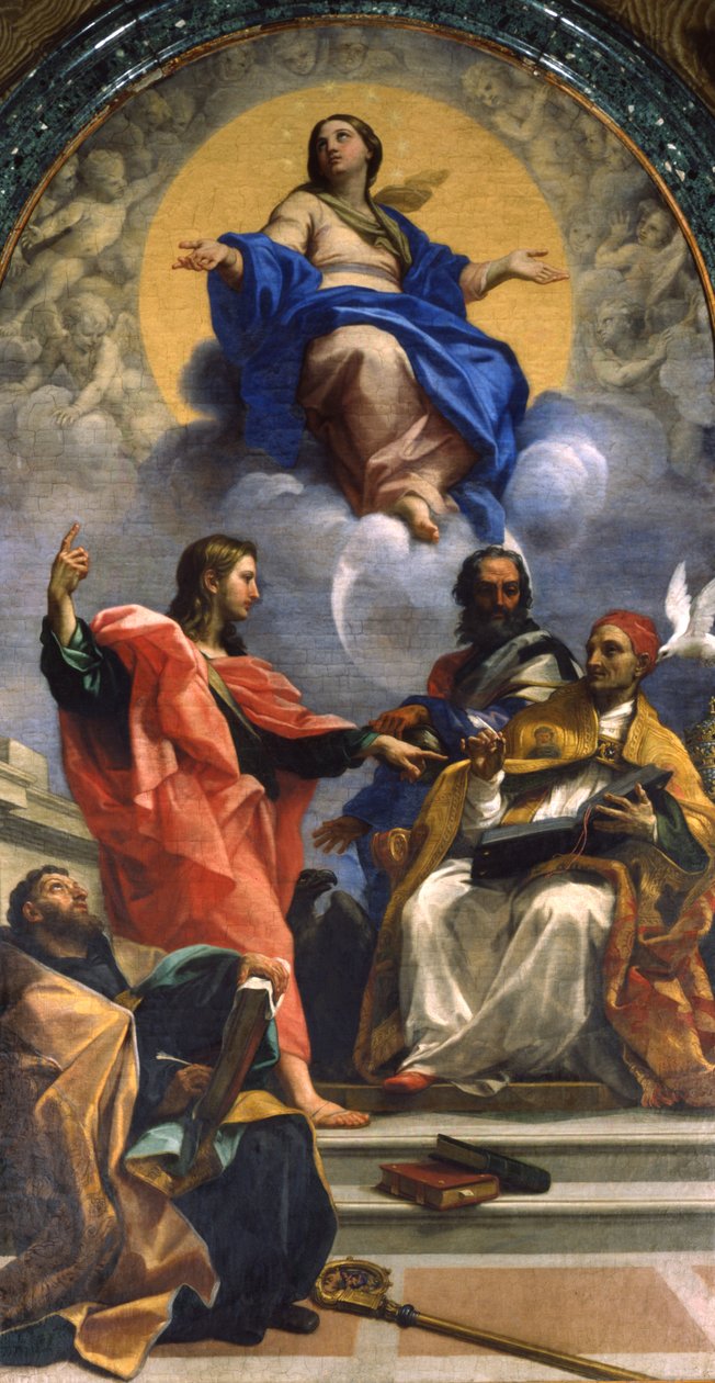 De Onbevlekte Ontvangenis met St. Johannes en St. Augustinus door Carlo Maratta or Maratti