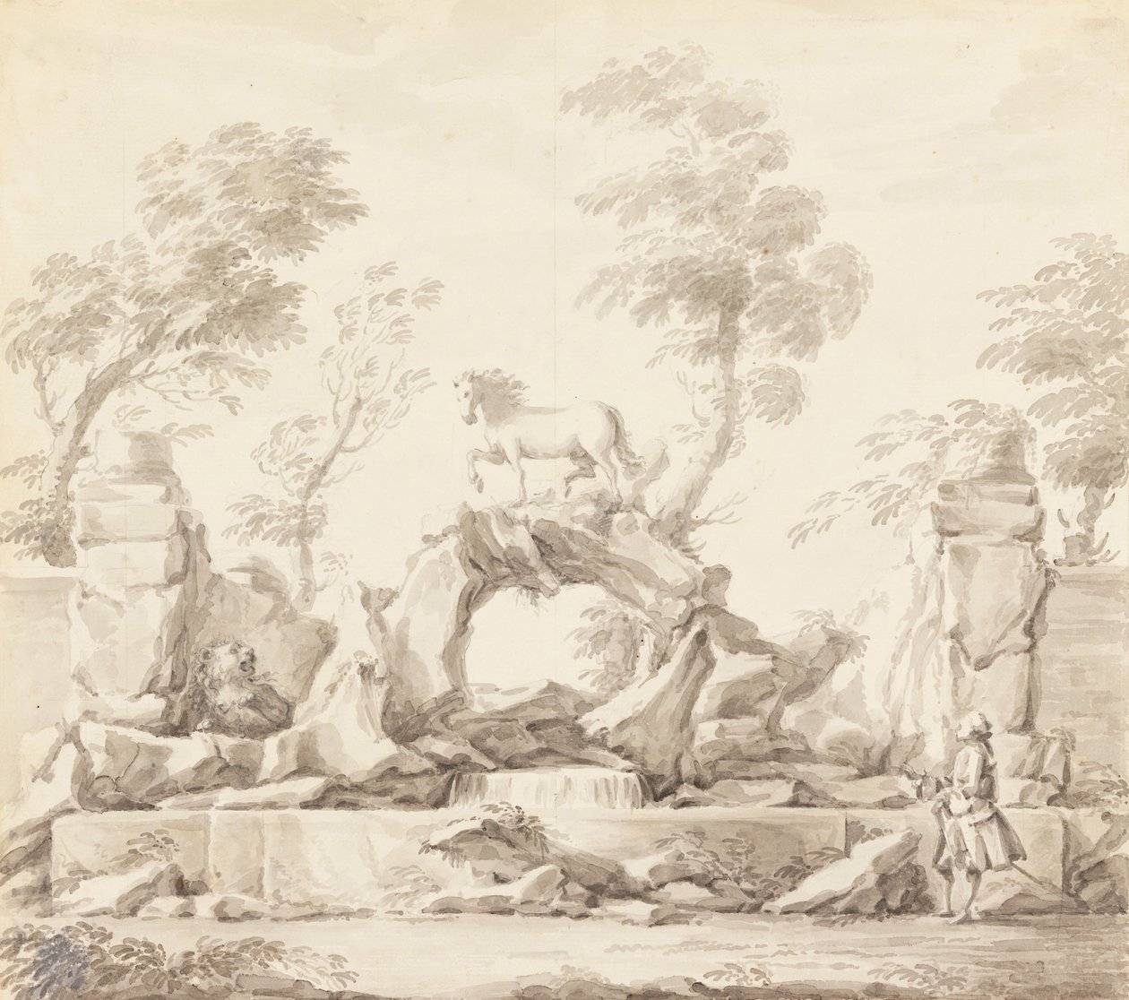 Ontwerp voor een Fontein met Pegasus, voor de Villa Albani, Rome door Carlo Marchionni