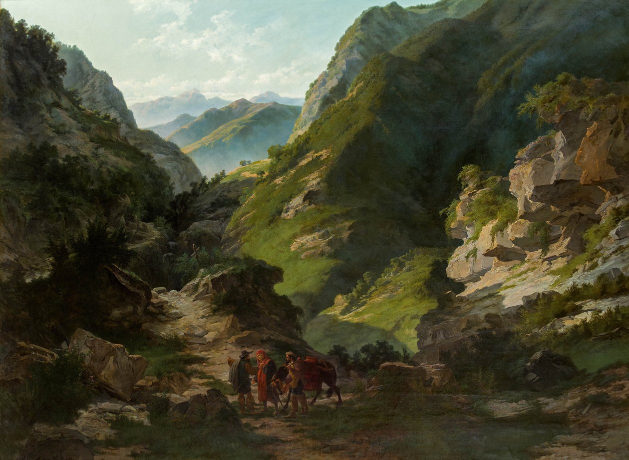 Reizigers in de bergen door Carlo Ademollo
