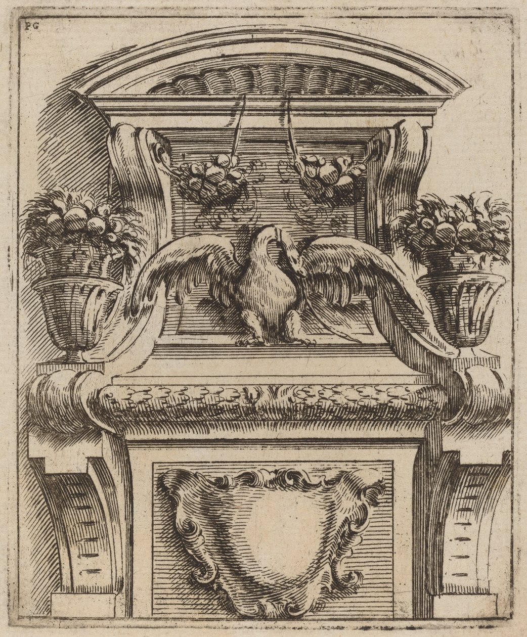 Architectonisch motief met een vogel door Carlo Antonio Buffagnotti