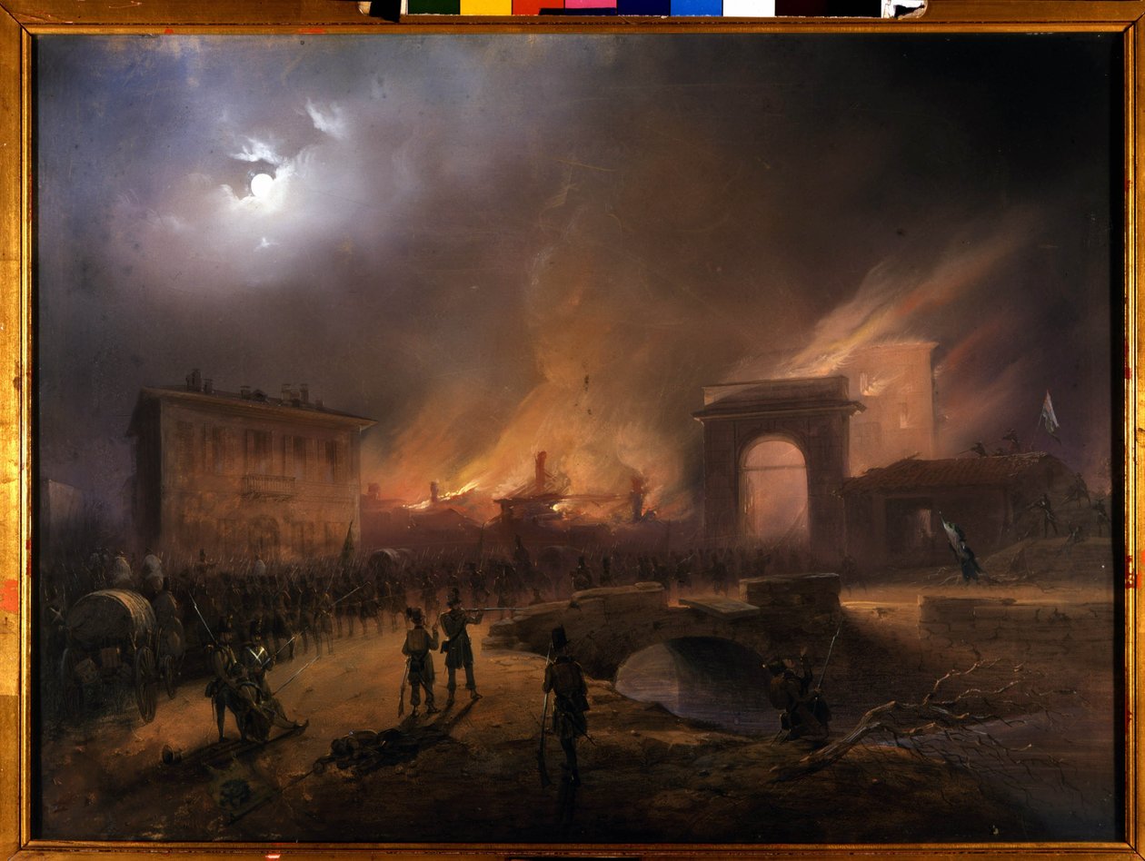 Risorgimento: De Vijf Dagen van Milaan (18-22 maart 1848): een van de eerste episodes van de Revoluties van 1848 die de opkomst van de Milanese bevolking zag tegen de Oostenrijkse overheersing door Carlo Bossoli