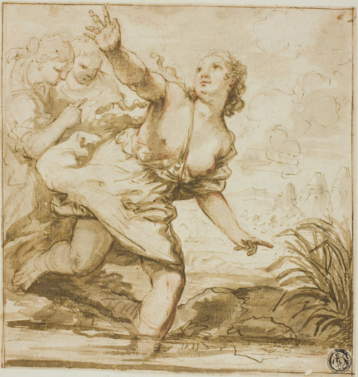 Vrouw in de vlucht door Carlo Cignani