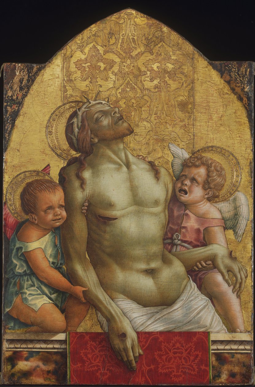 Dode Christus ondersteund door twee engelen door Carlo Crivelli