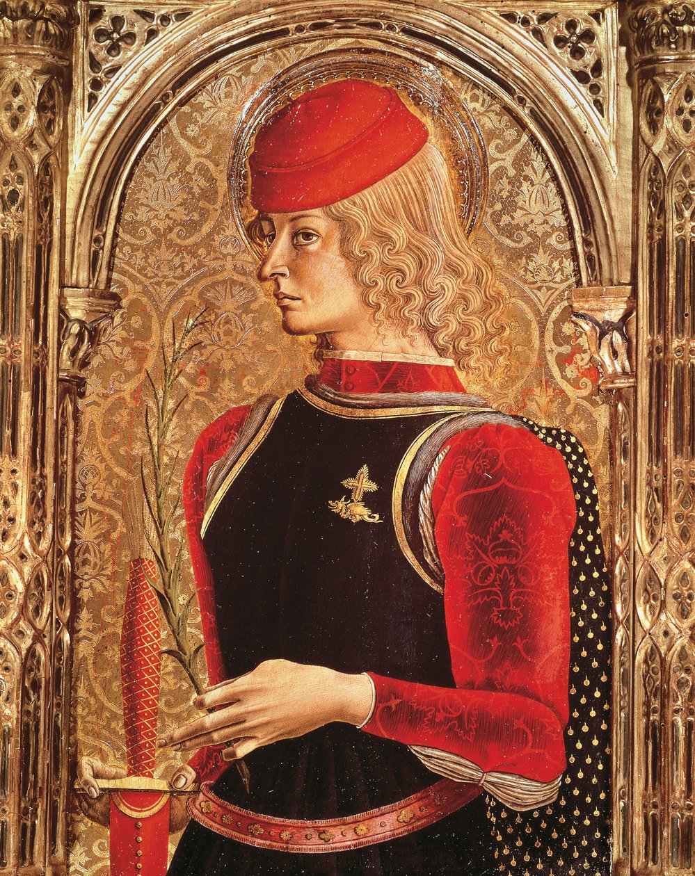 Voorstelling van St George, detail van het altaarstuk, door Carlo Crivelli. Kapel van het Sacrament, Kathedraal van Ascoli Piceno, Marche door Carlo Crivelli