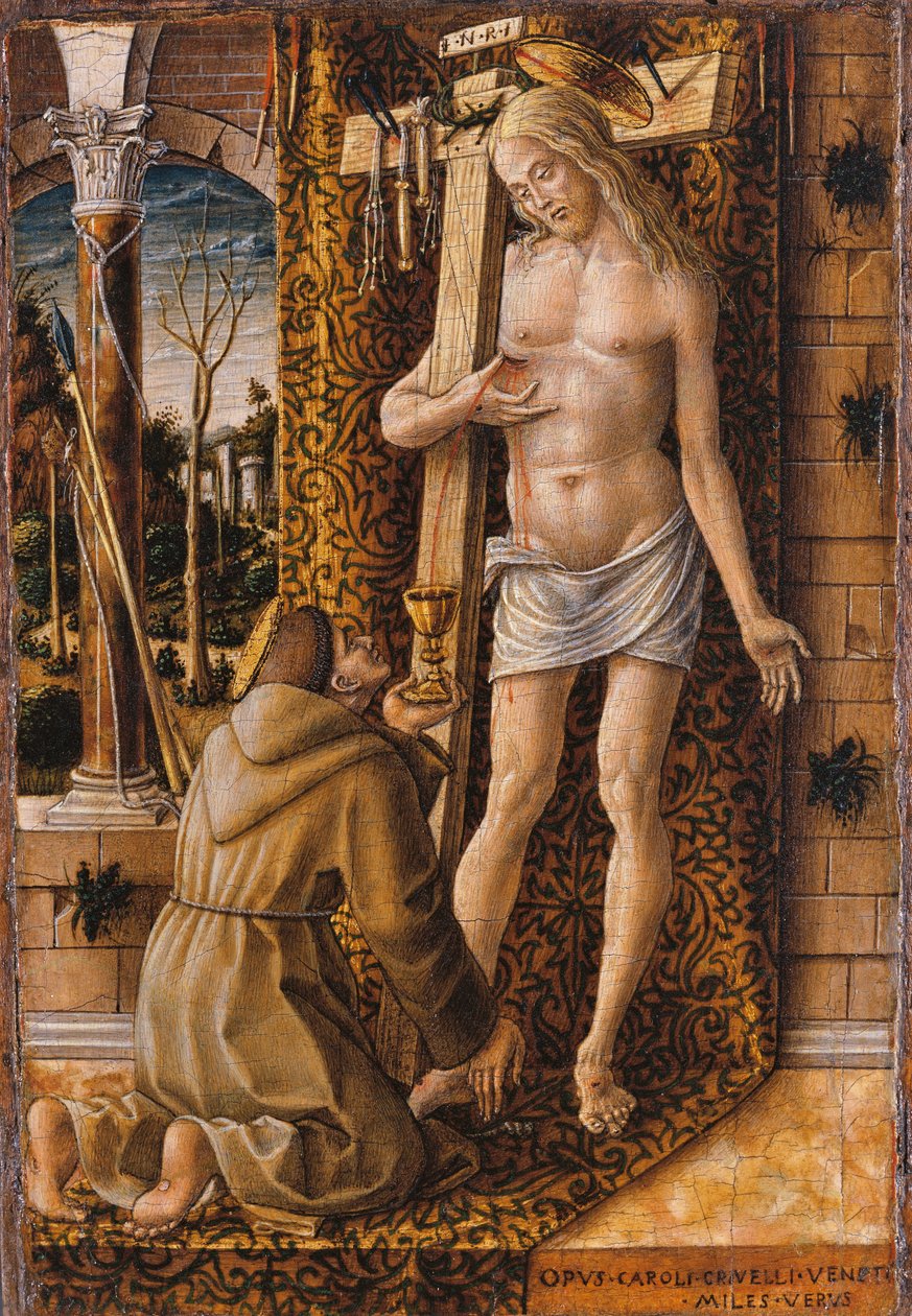 Franciscus verzamelt het bloed van Christus door Carlo Crivelli