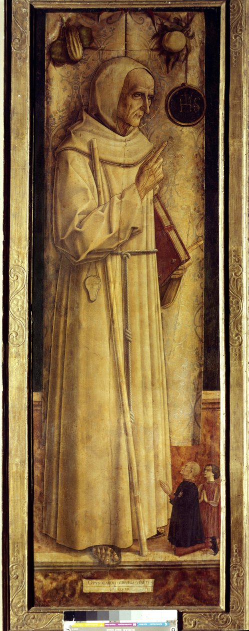 Santiago de la Marche (1394-1476) en twee knielende schenkers door Carlo Crivelli
