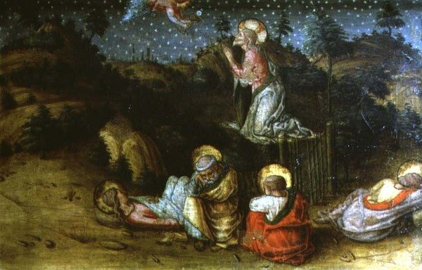 De Agonie in de Tuin, linker predellapaneel van het San Silvestro polyptiek door Carlo Crivelli