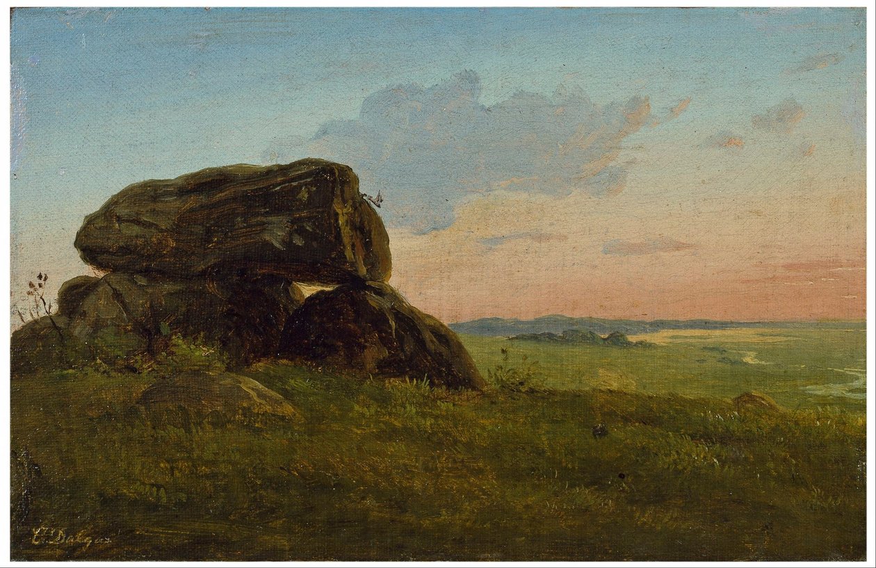 Avondlandschap met een hunebed. Studie. door Carlo Dalgas