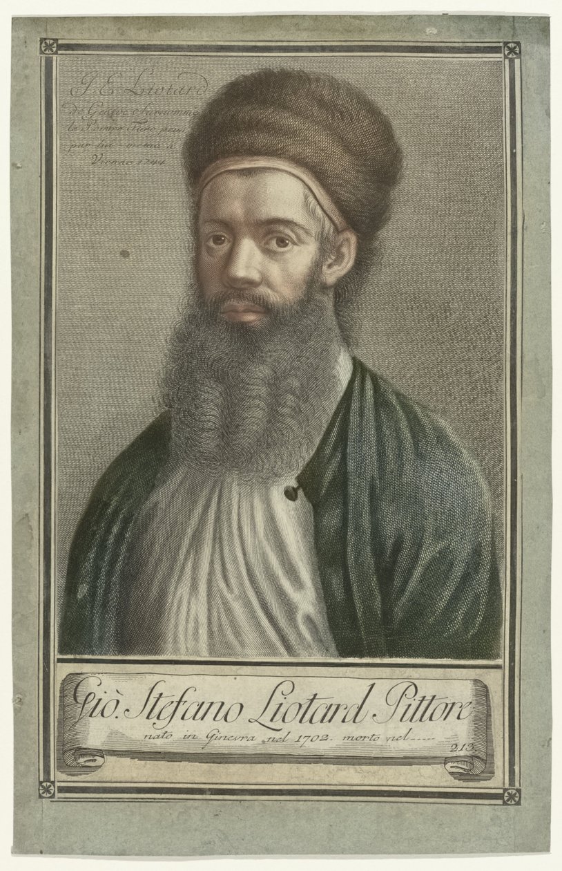 Portret van schilder Jean-Etienne Liotard in Turkse dracht met baard en bontmuts door Carlo Gregori (possibly)