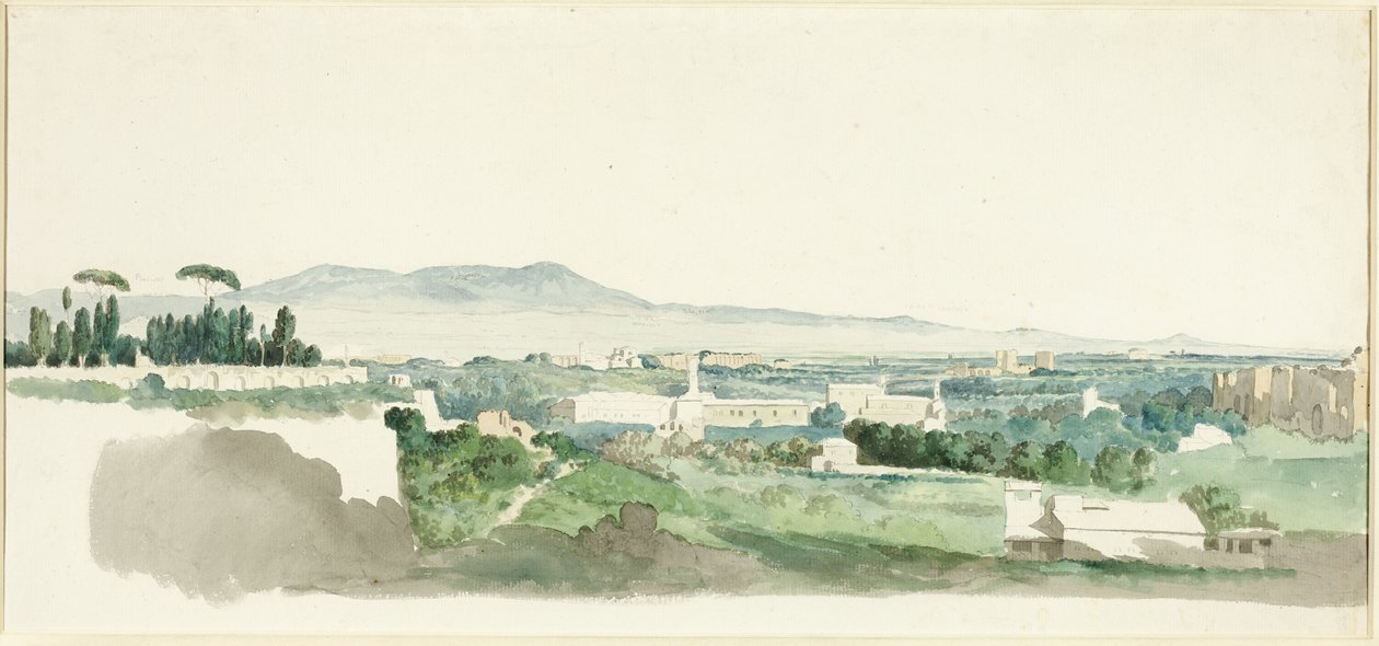 Een uitzicht vanaf de Palatijnse Heuvel, Rome, de Alban Heuvels in de verte door Carlo Labruzzi