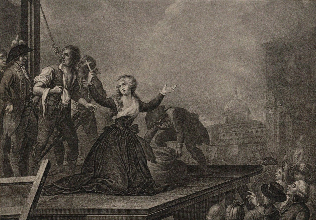 Madame Élisabeth de France, zus van de koning, voor de guillotine op 10 mei 1794, ca. 1795 door Carlo Lasinio