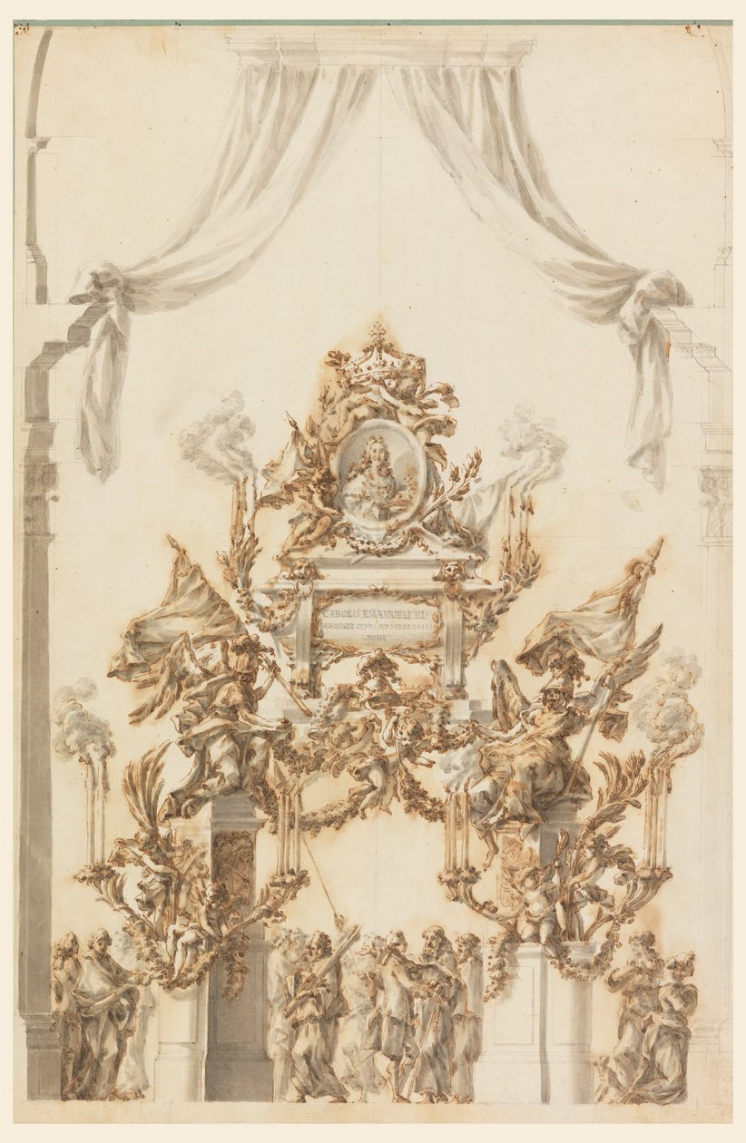 Ontwerp voor een katafalk voor Karel Emanuel III van Sardinië door Carlo Marchionni