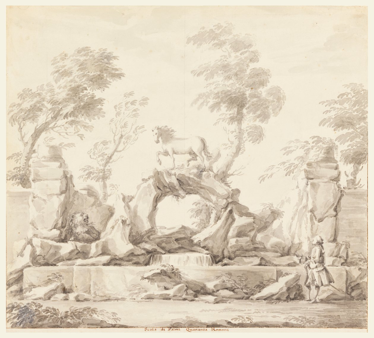 Ontwerp voor een fontein met Pegasus, voor de Villa Albani, Rome door Carlo Marchionni