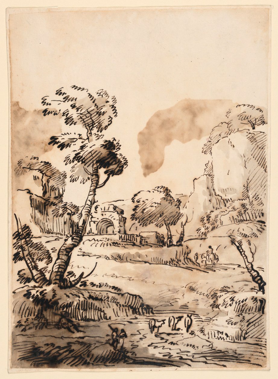 Tekening, Een pastoraal landschap, 1760-1780 door Carlo Marchionni
