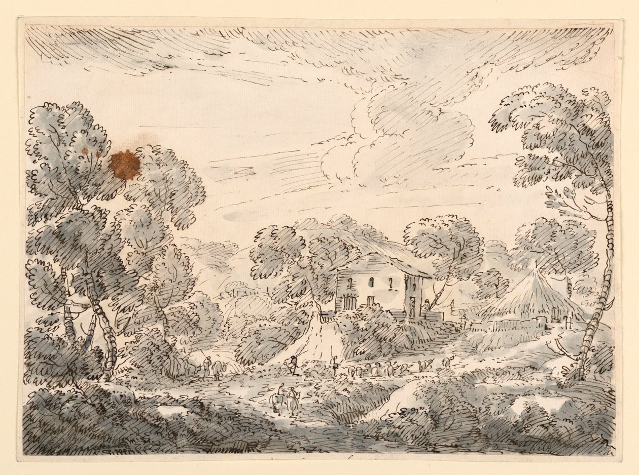 Tekening, Een boerenwoning in een bosrijk land, 1750-1770 door Carlo Marchionni