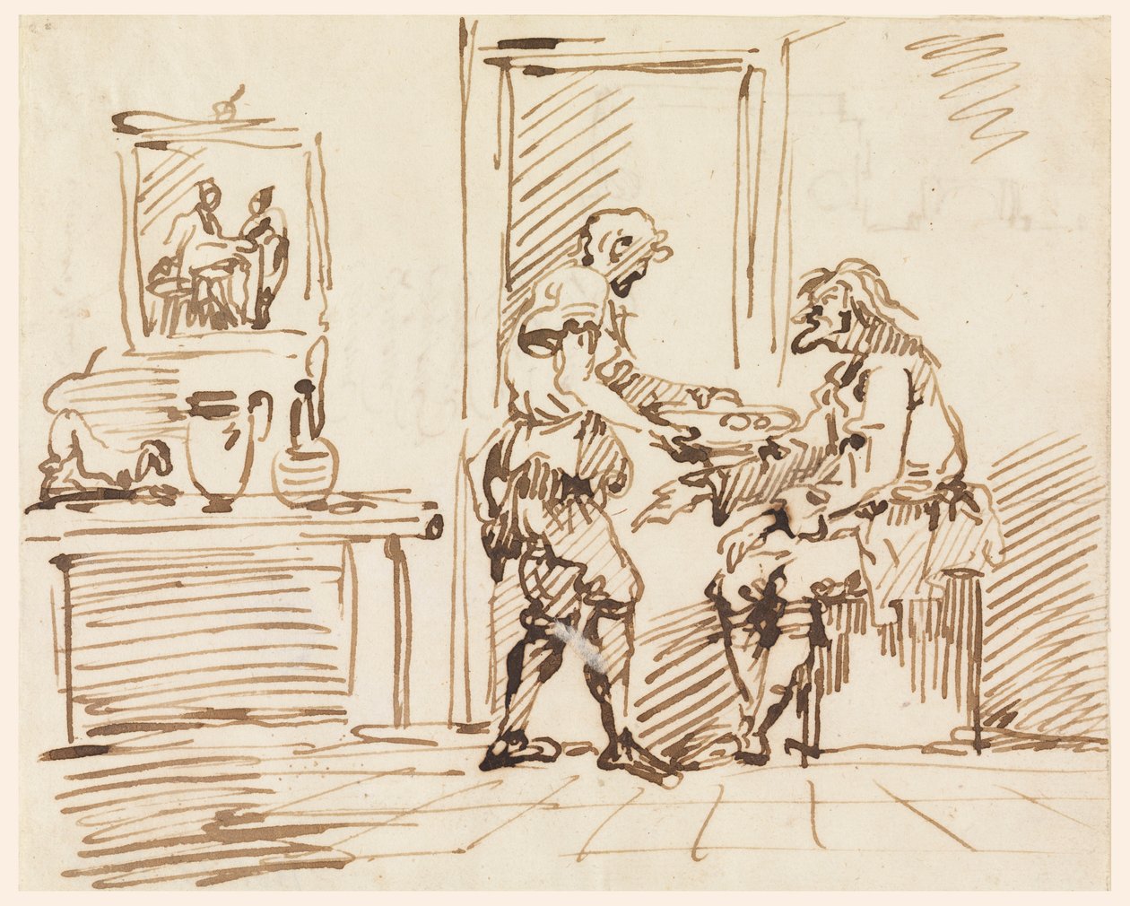 Tekening, Een genrescène, 1725-50 door Carlo Marchionni