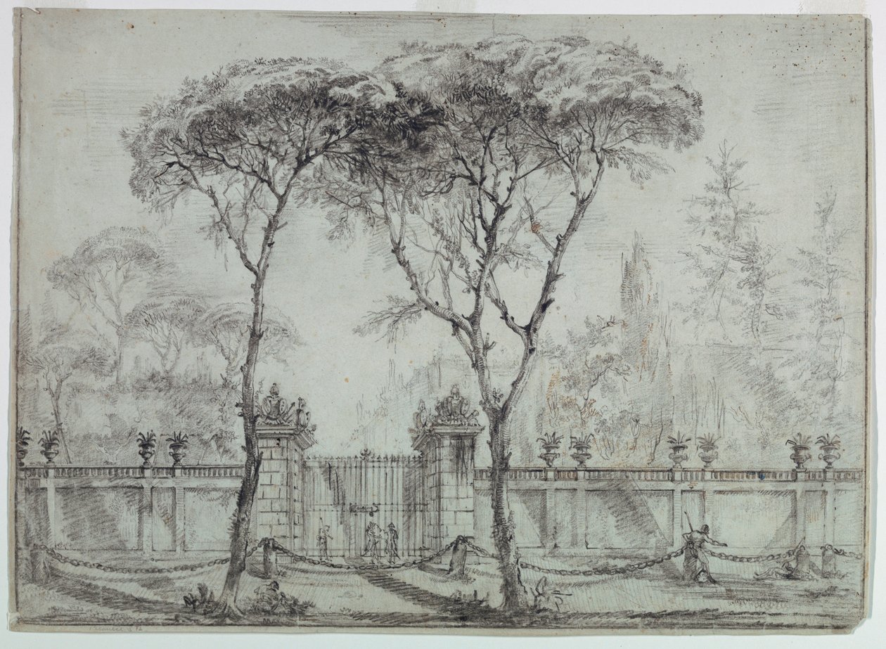 Tekening, Aan de poort van een villa, 1770-86 door Carlo Marchionni