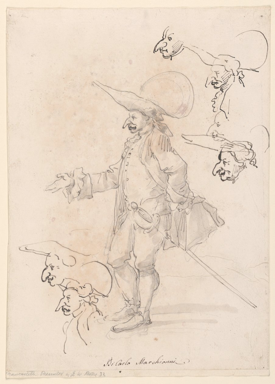 Tekening, karikaturen, ca. 1725-75 door Carlo Marchionni