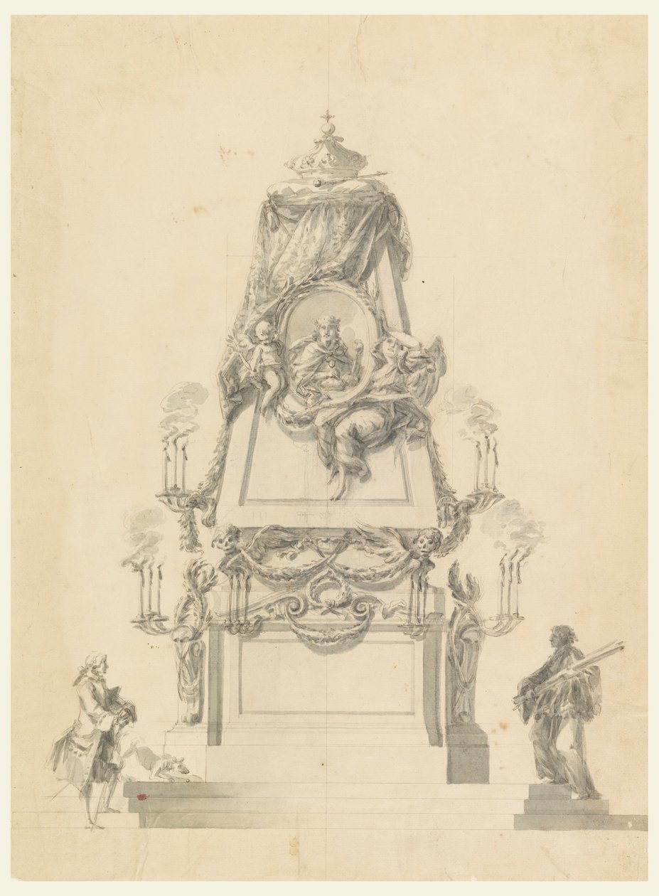 Tekening, Katafalk voor een koning, ca. 1765 door Carlo Marchionni