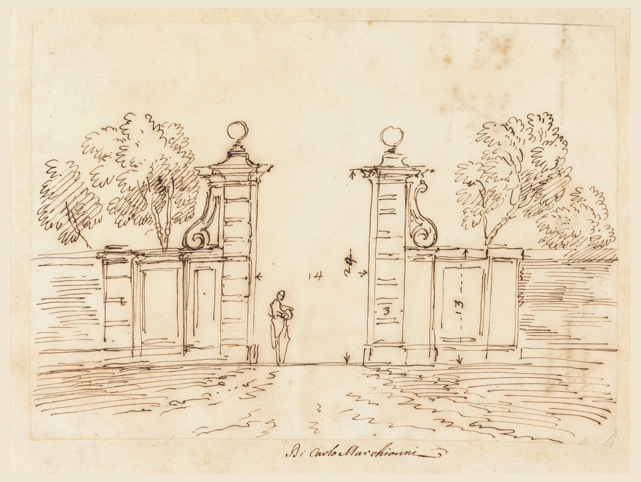 Tekening, Ontwerp voor een poort van een villa, 1750-55 door Carlo Marchionni