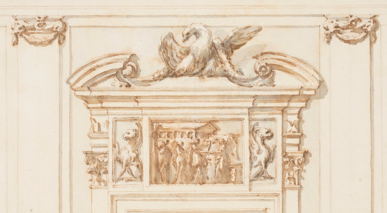 Tekening, Ontwerp voor het Noordportaal, Grote Galerij, Villa Albani, Rome, Italië, 1755-56 door Carlo Marchionni
